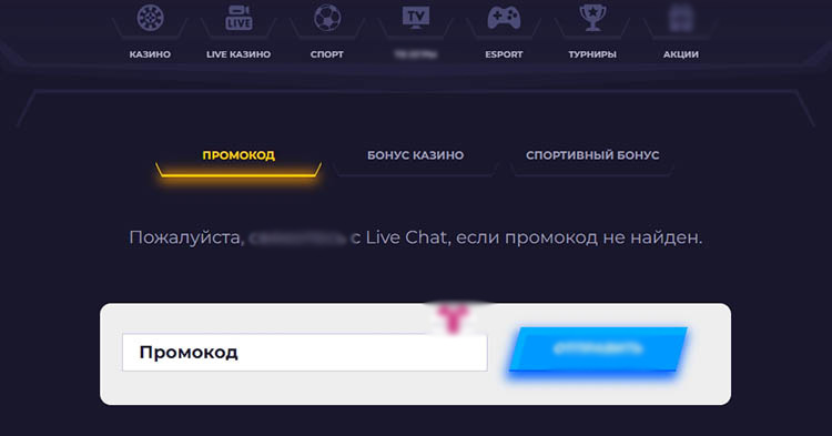 Окно для ввода промокода 